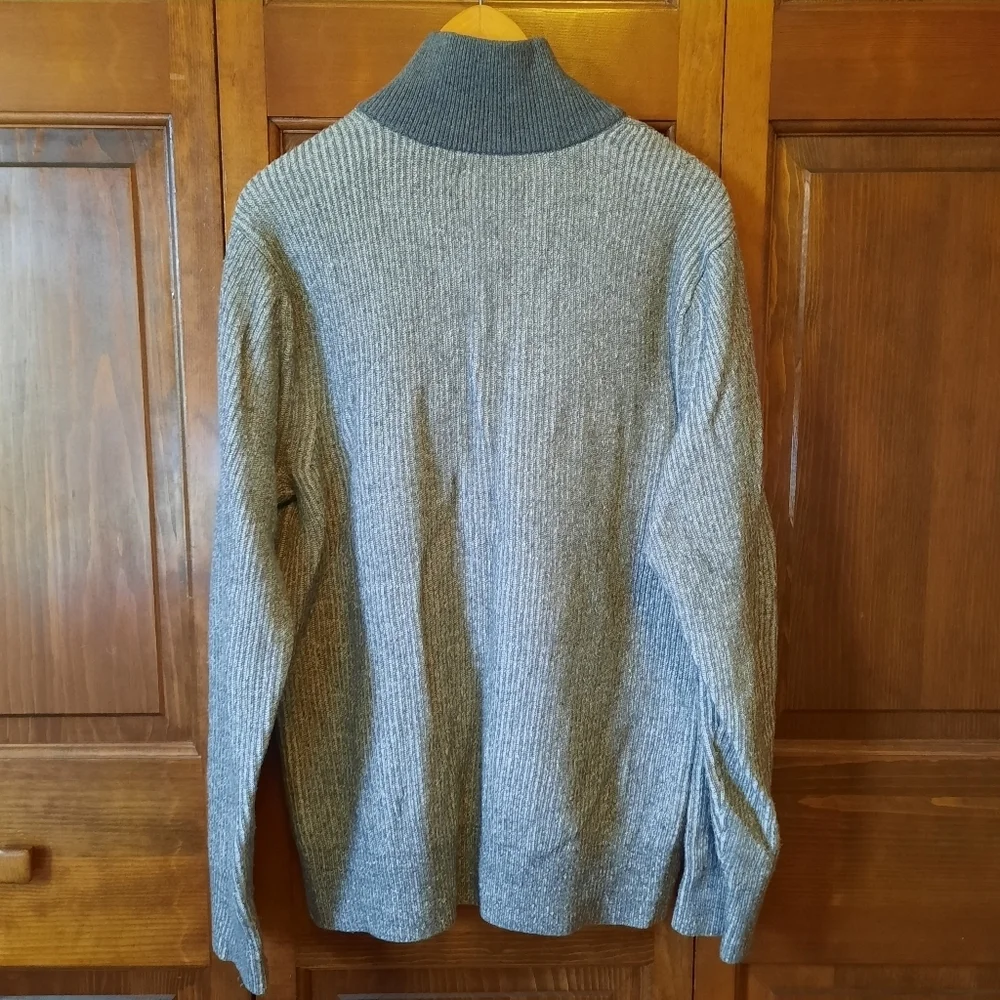 Banana Republic Merino Wool Blend Gray Ribbed Knit Mockneck Zip-Up Sweater